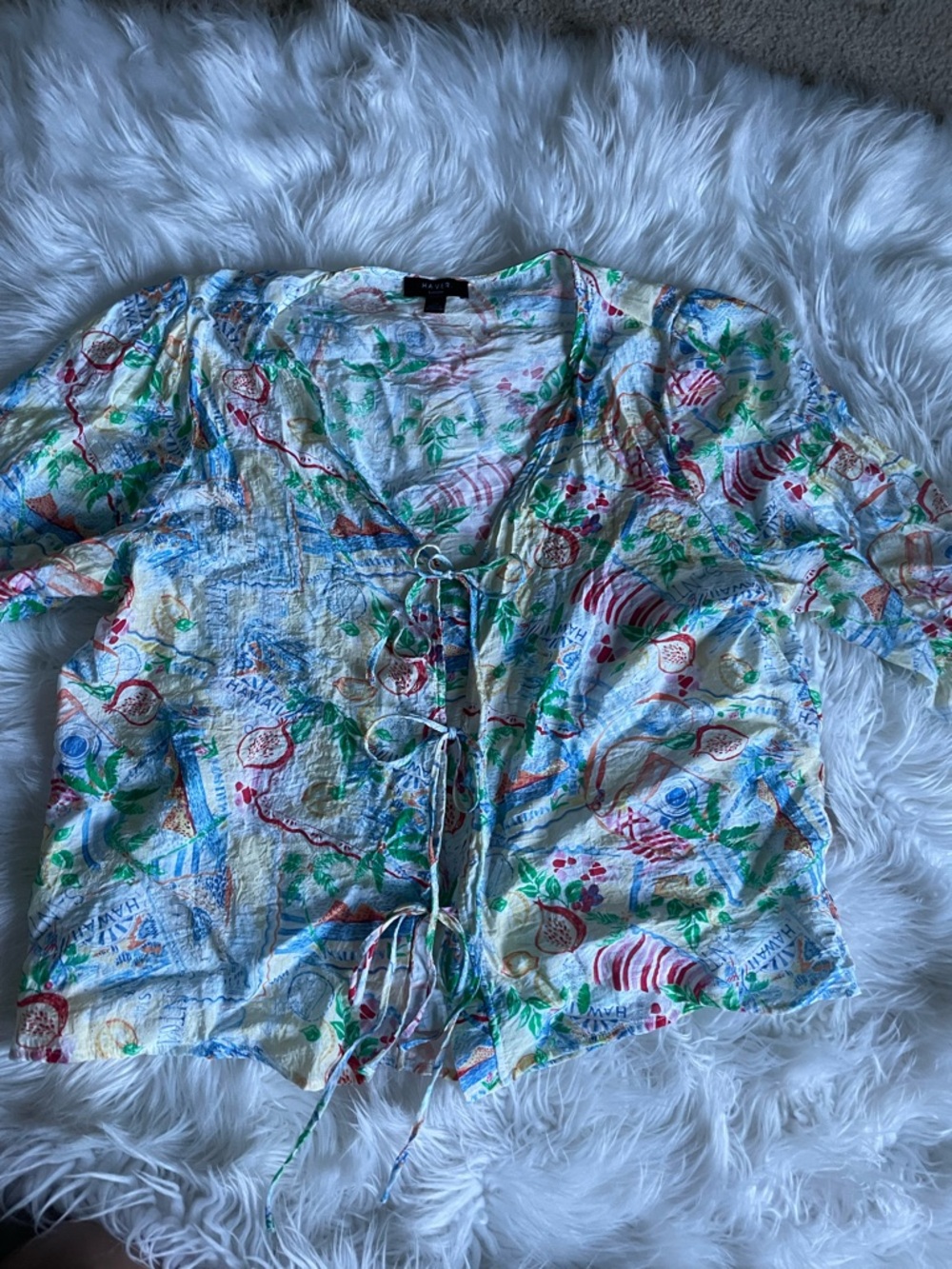NWOT Haver London Lightweight tropical Printed Tie-Front Women’s Top - Multi